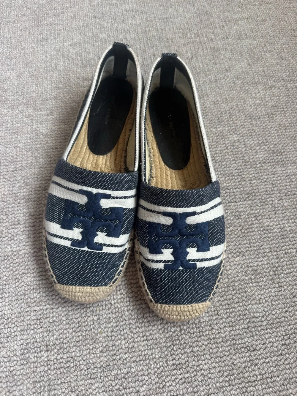 Tory Burch Navy and White Logo Espadrille Slip-Ons